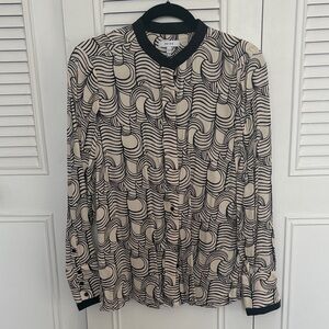 Reiss Black & Cream Swirl Print Button-Up Blouse